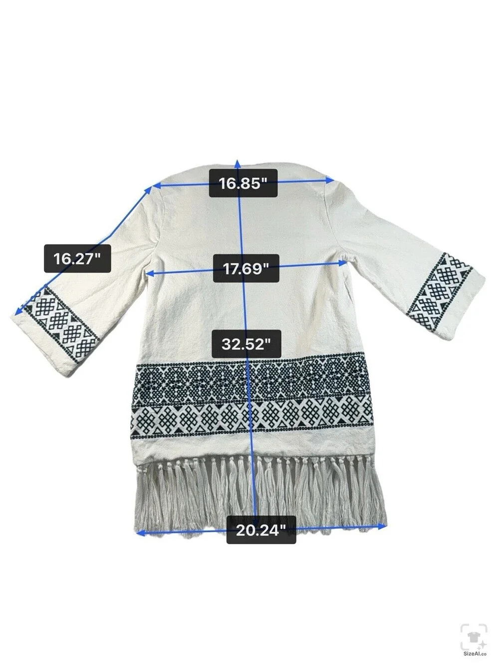 Zara Aztec Embroidered Fringe Jacket in Optic White Sz M Pre Owned